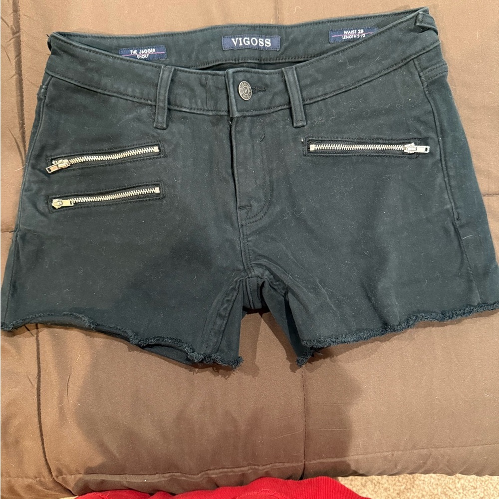 Vigoss Women's Dark Denim Shorts with Zipper Details